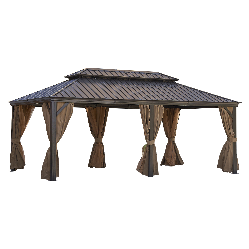 12-ft x 20-ft Brown Steel Rectangle Screen Gazebo with Hardtop