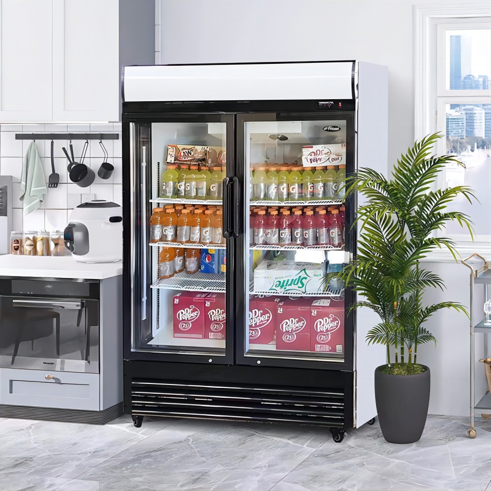 31-cu ft Commercial Refrigerator 2 Glass-Door (Black)