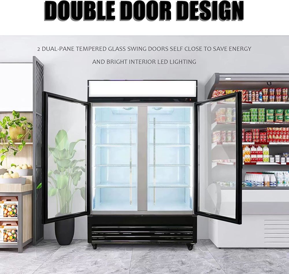 31-cu ft Commercial Refrigerator 2 Glass-Door (Black)