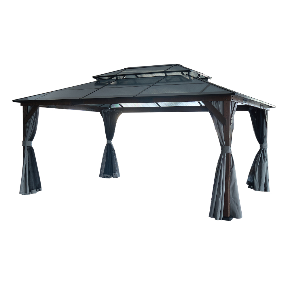 12-ft x 16-ft Black Aluminum Rectangle Screen Gazebo with Curtains and Netting