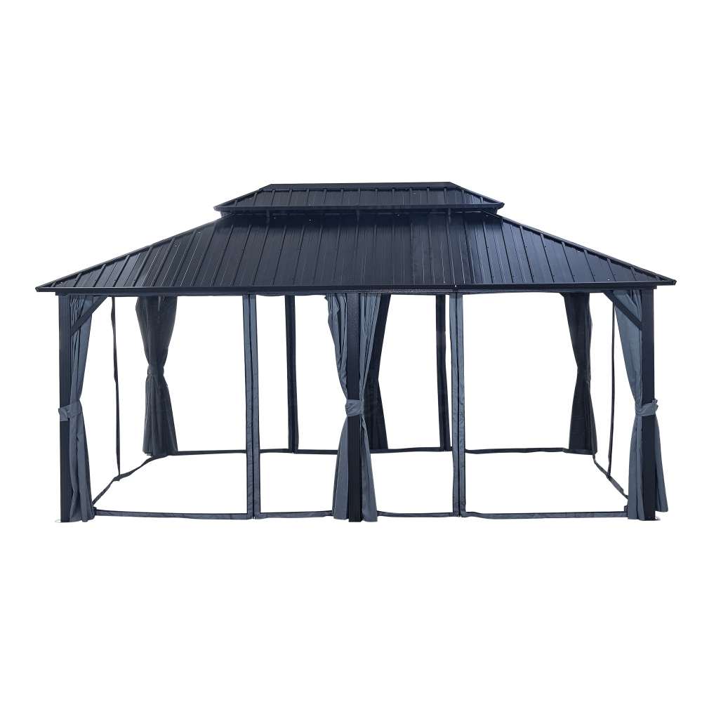 12-ft x 18-ft Black Aluminum Rectangle Screen Gazebo with Curtains and Netting