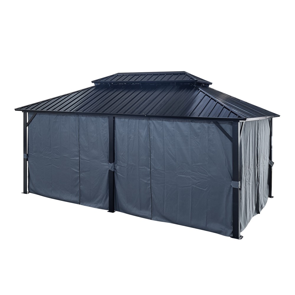 12-ft x 18-ft Black Aluminum Rectangle Screen Gazebo with Curtains and Netting