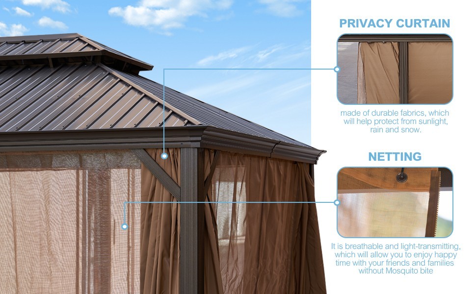 12-ft x 12-ft Brown Steel Rectangle Screen Gazebo with Hardtop