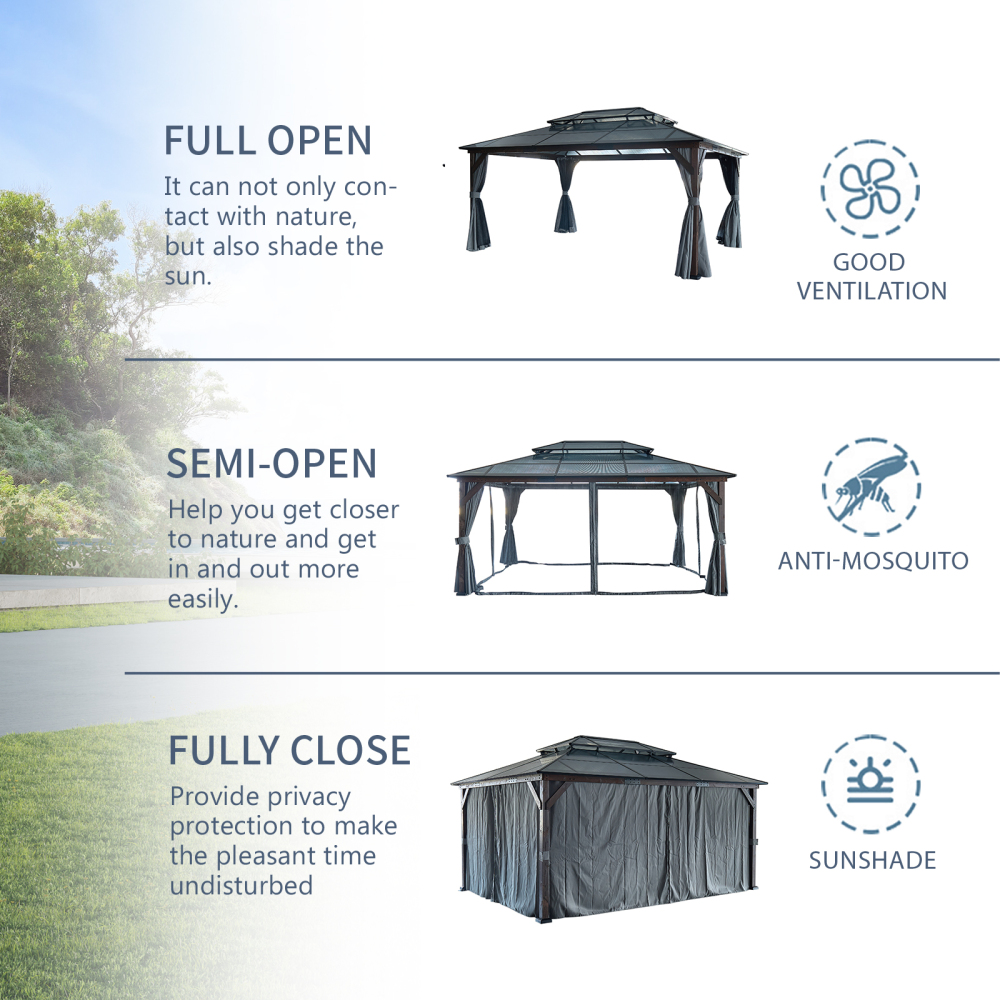 12-ft x 16-ft Black Aluminum Rectangle Screen Gazebo with Curtains and Netting