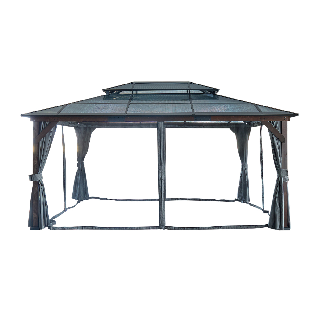 12-ft x 16-ft Black Aluminum Rectangle Screen Gazebo with Curtains and Netting