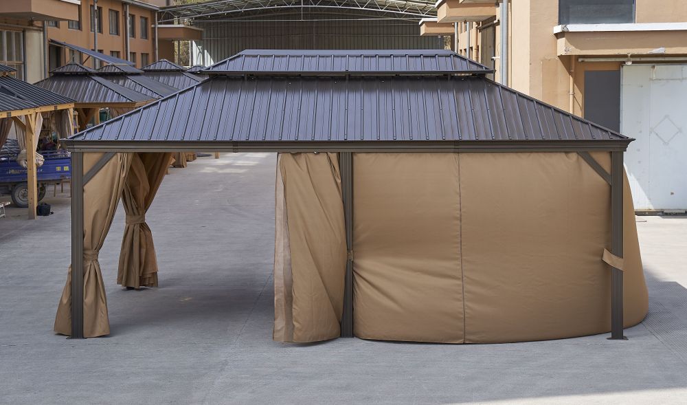 12-ft x 20-ft Brown Steel Rectangle Screen Gazebo with Hardtop