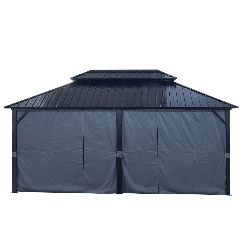 12-ft x 18-ft Black Aluminum Rectangle Screen Gazebo with Curtains and Netting