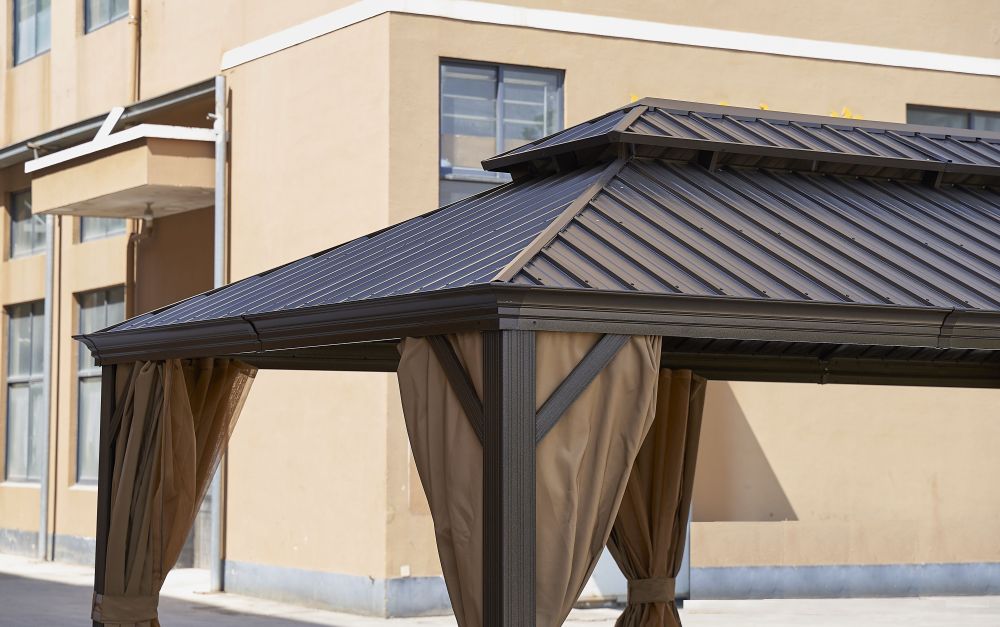 12-ft x 20-ft Brown Steel Rectangle Screen Gazebo with Hardtop