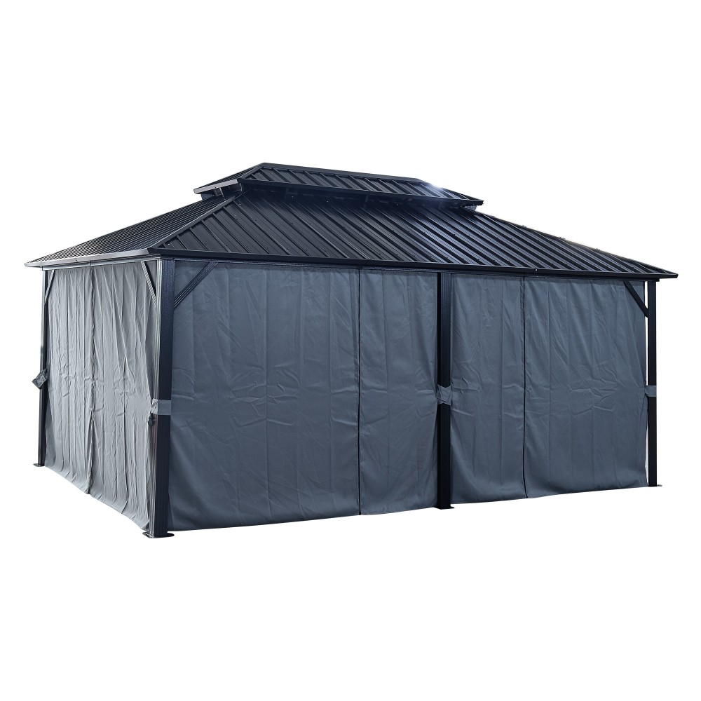 12-ft x 18-ft Black Aluminum Rectangle Screen Gazebo with Curtains and Netting