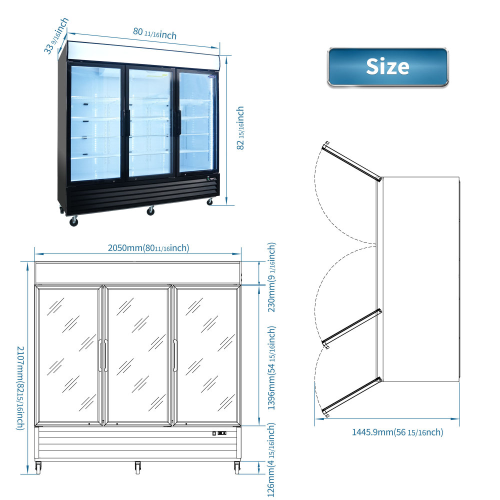70-cu ft Commercial Refrigerator 3 Glass Door (Black)