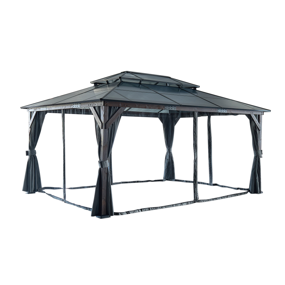 12-ft x 16-ft Black Aluminum Rectangle Screen Gazebo with Curtains and Netting