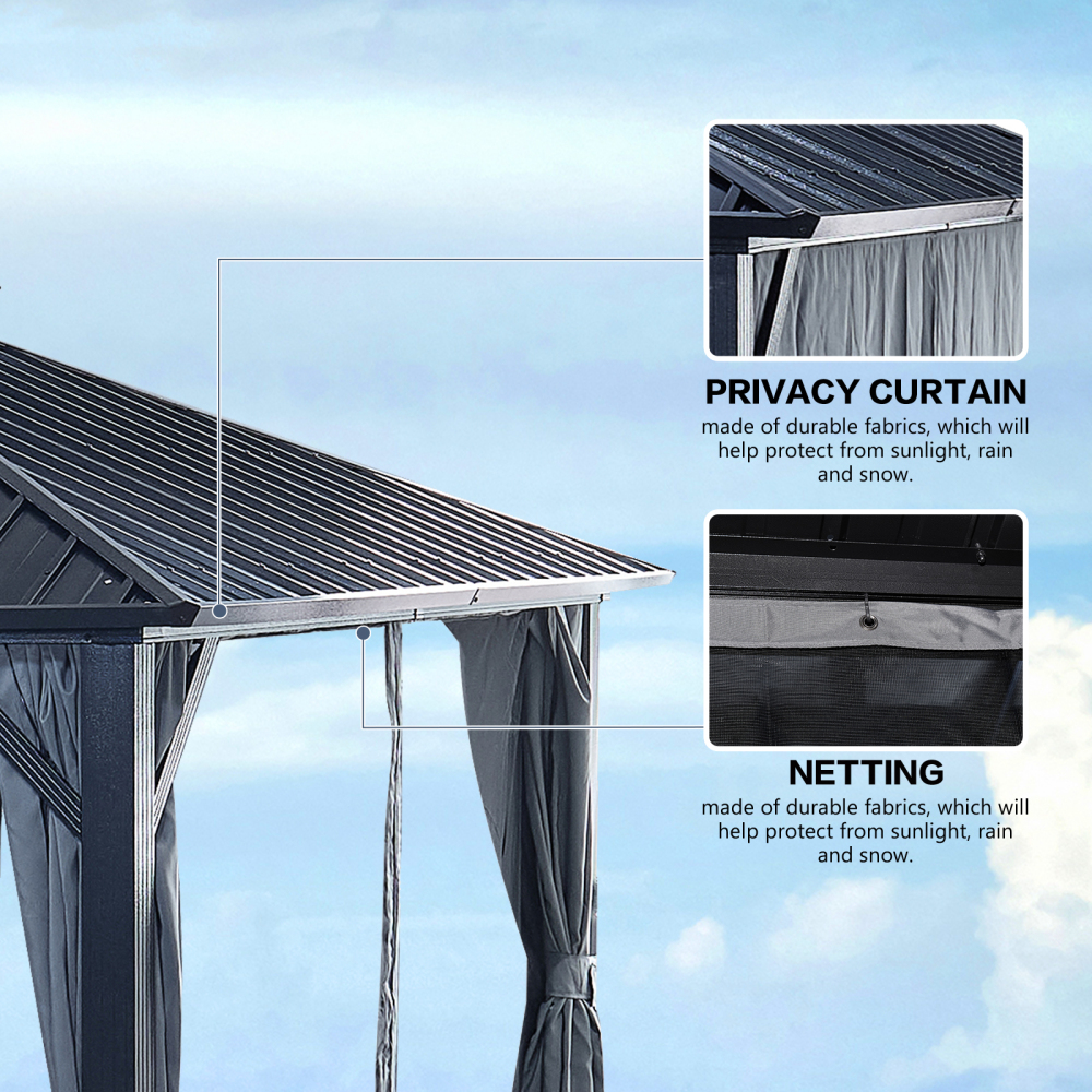 12-ft x 18-ft Black Aluminum Rectangle Screen Gazebo with Curtains and Netting