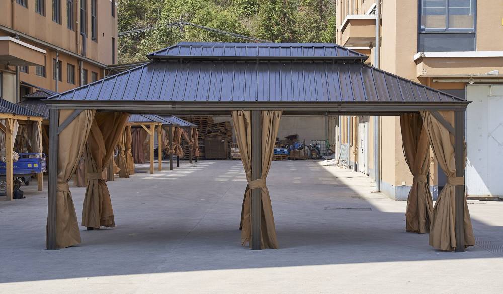 12-ft x 20-ft Brown Steel Rectangle Screen Gazebo with Hardtop