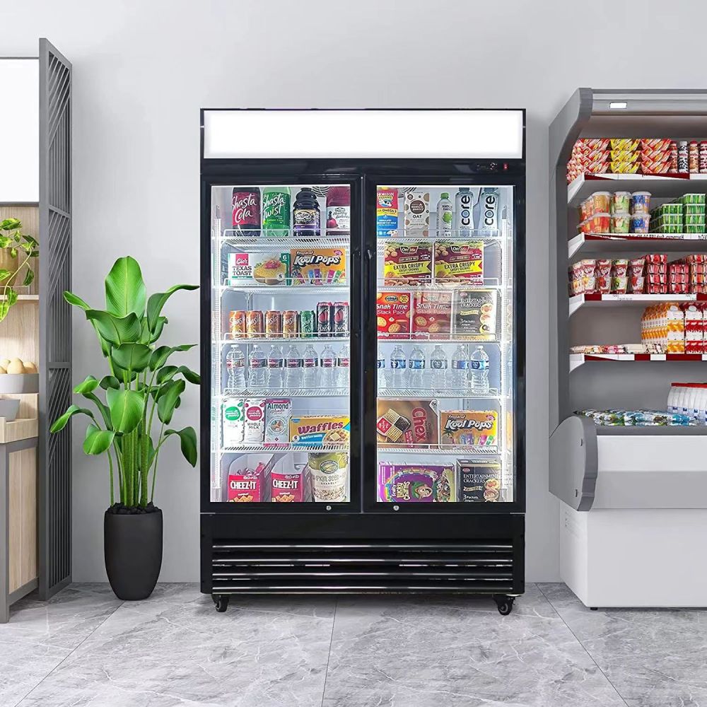 31-cu ft Commercial Refrigerator 2 Glass-Door (Black)