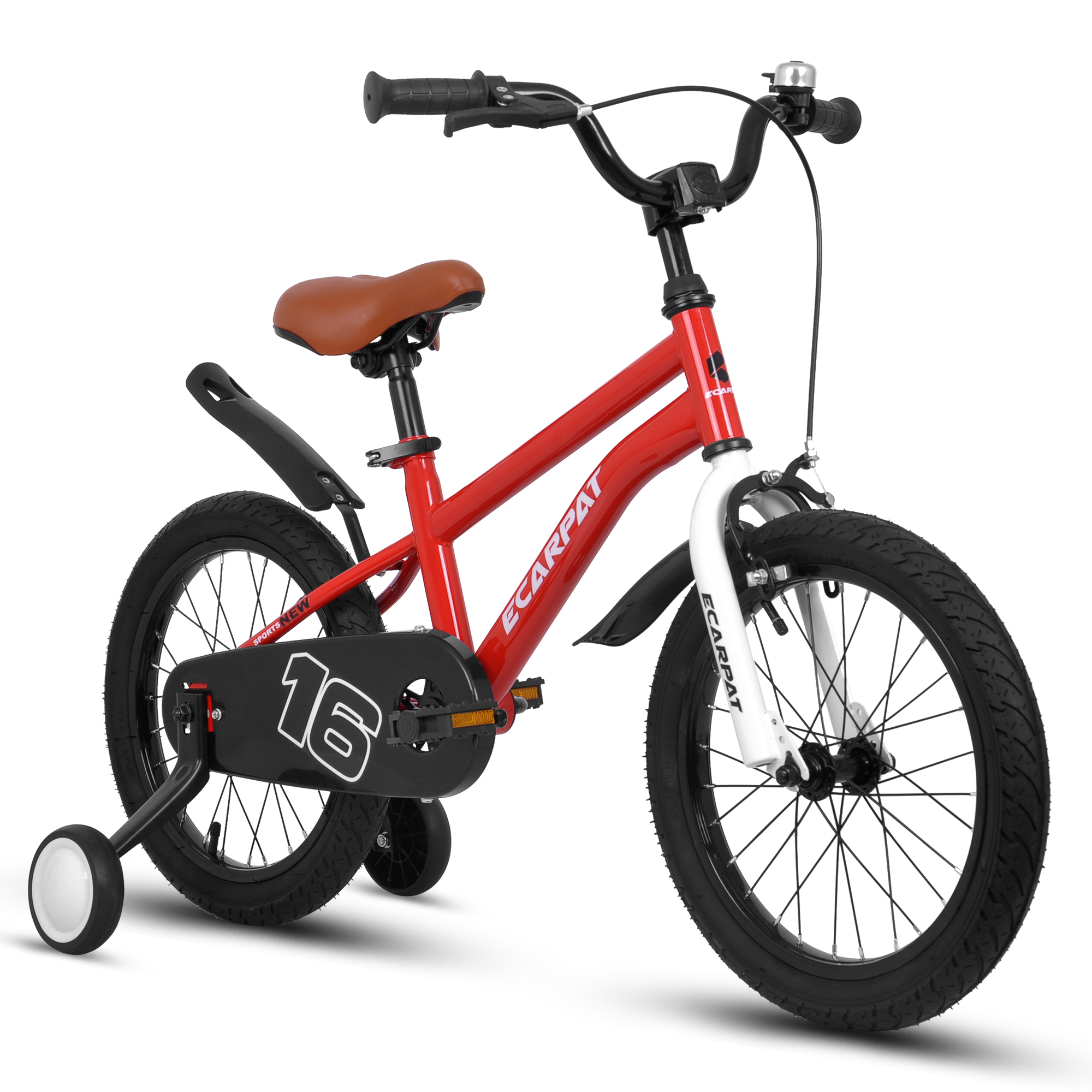 16-inch Kids Bike for Boys and Girls with Training Wheels and Fender (Red)