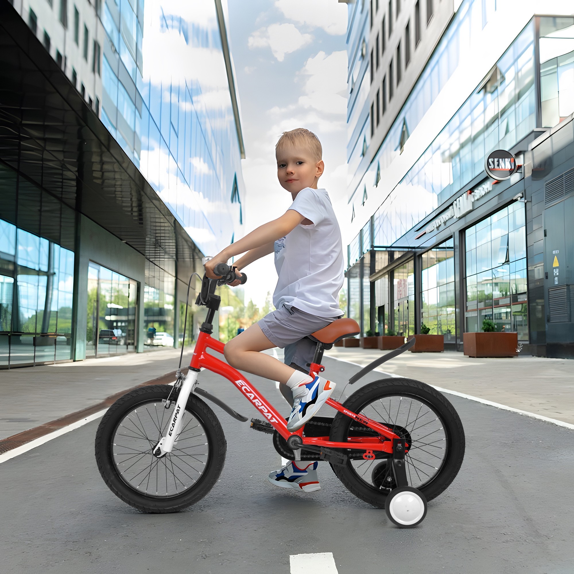 16-inch Kids Bike for Boys and Girls with Training Wheels and Fender (Red)