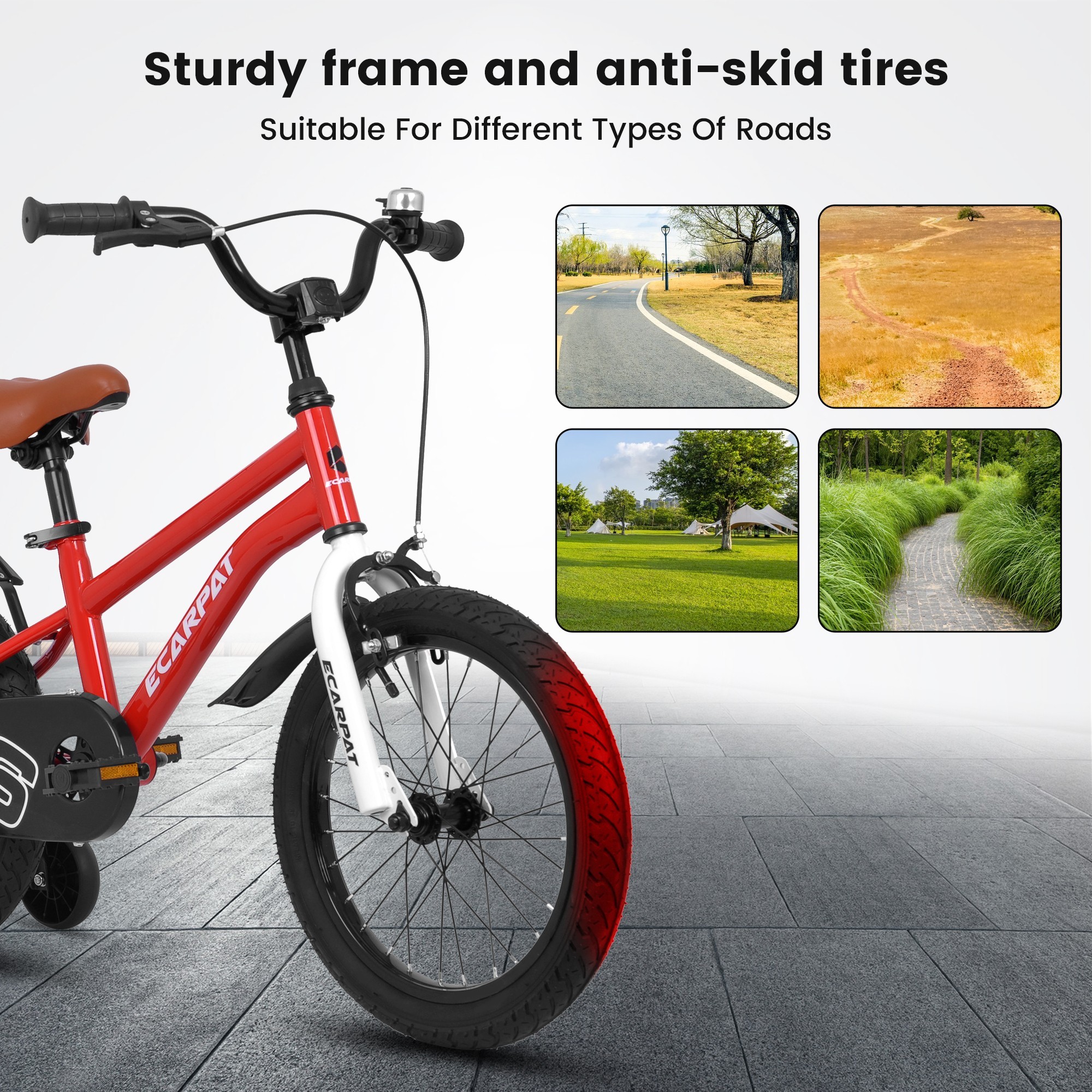 16-inch Kids Bike for Boys and Girls with Training Wheels and Fender (Red)