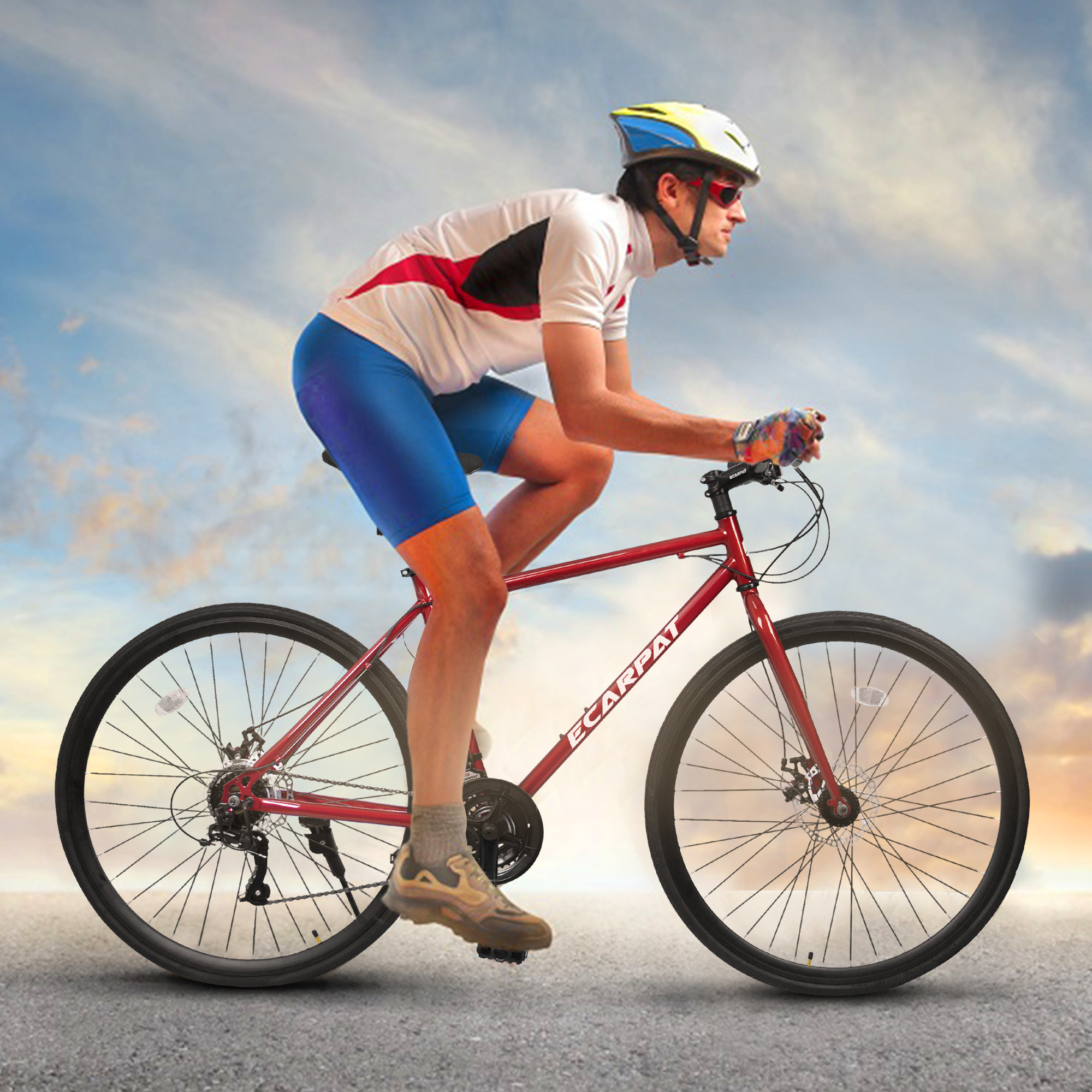 700c wheels 21-Speed Road Bike for Adult (Black/Red)