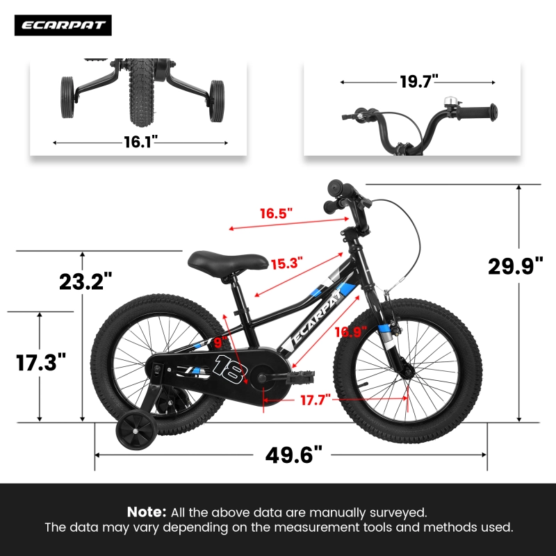 18-inch 1-Speed Kids Bike for Boys and Girls with Removable Training ...