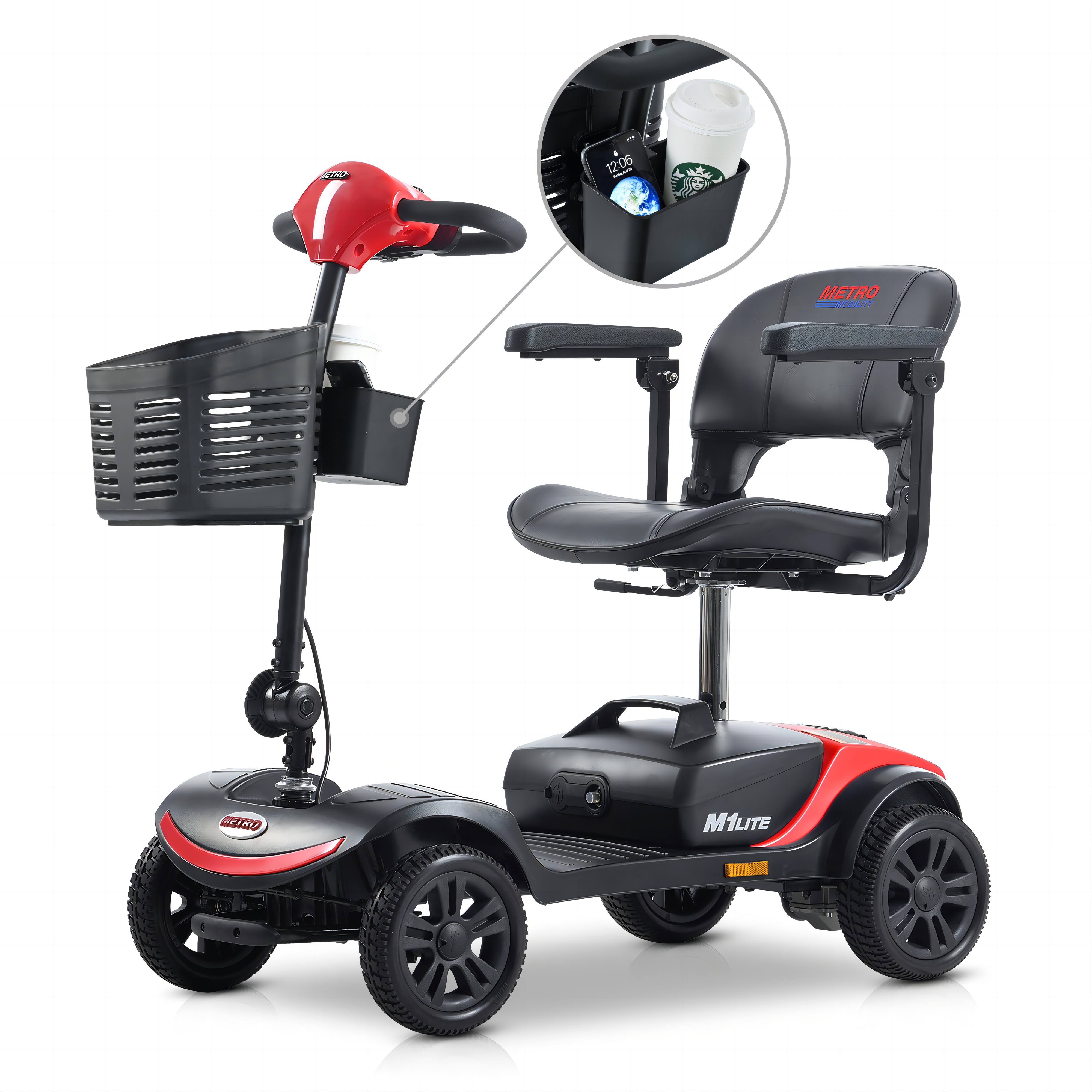 Compact Mobility Scooter with Storage Box (Frosted Red)