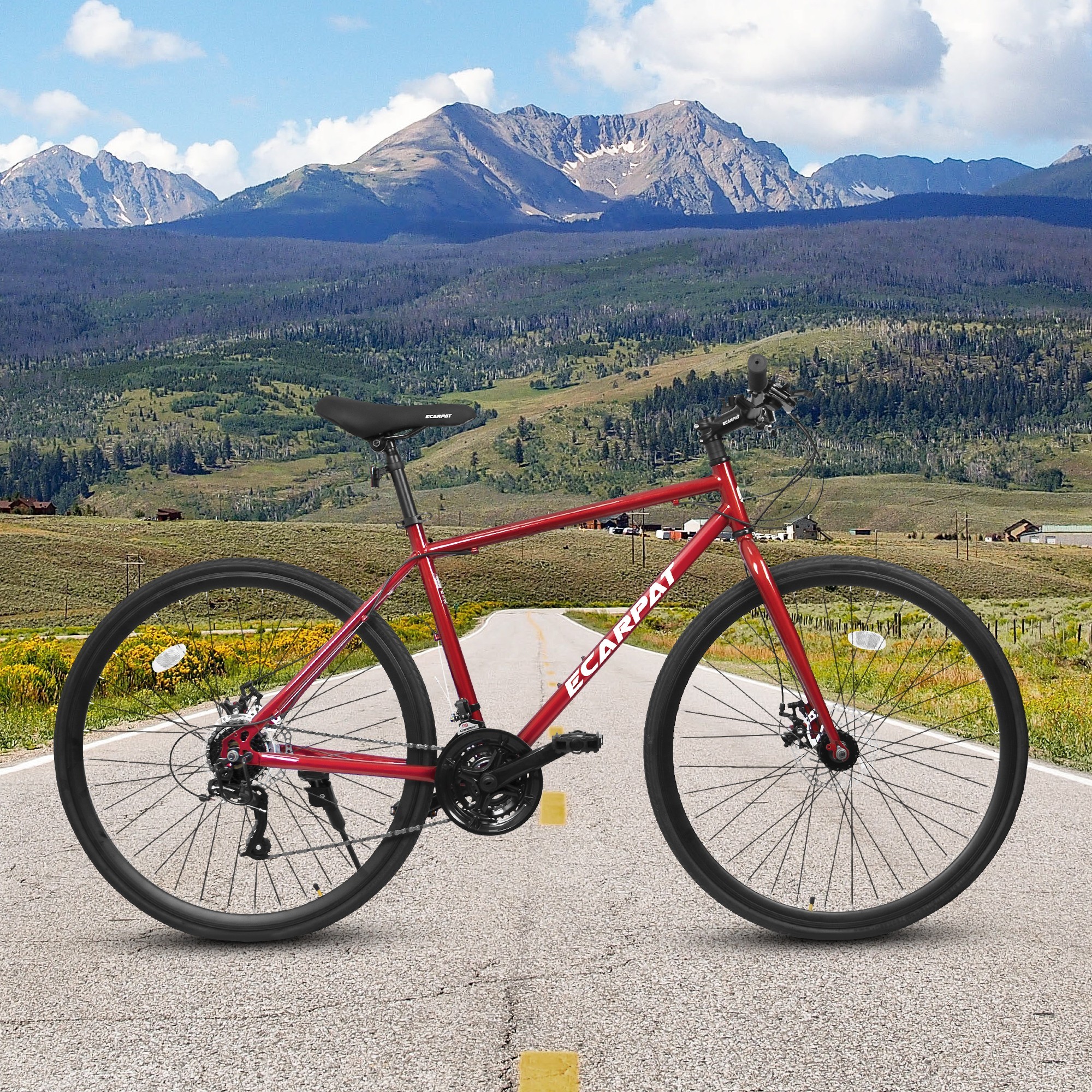 700c wheels 21-Speed Road Bike for Adult (Black/Red)