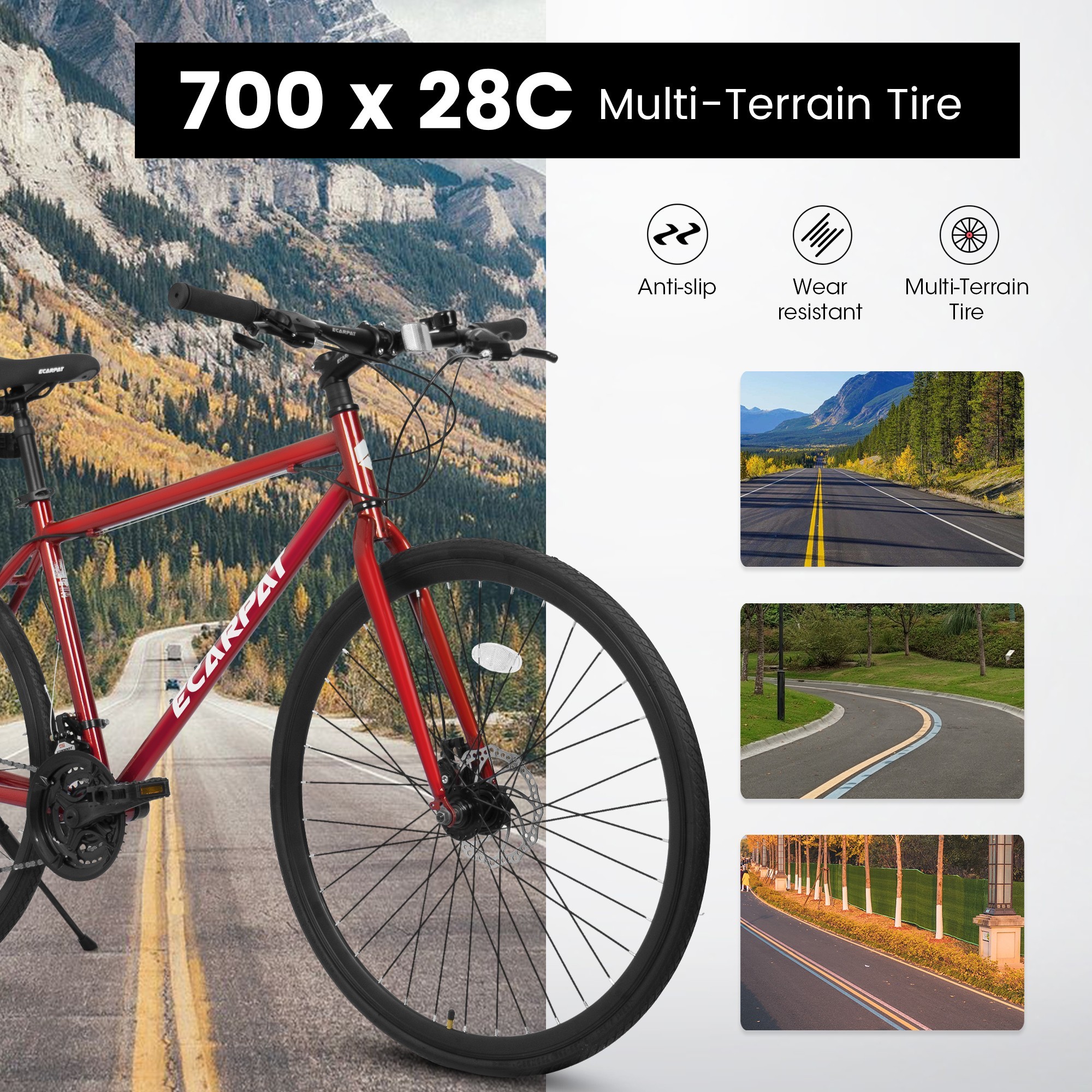 700c wheels 21-Speed Road Bike for Adult (Black/Red)