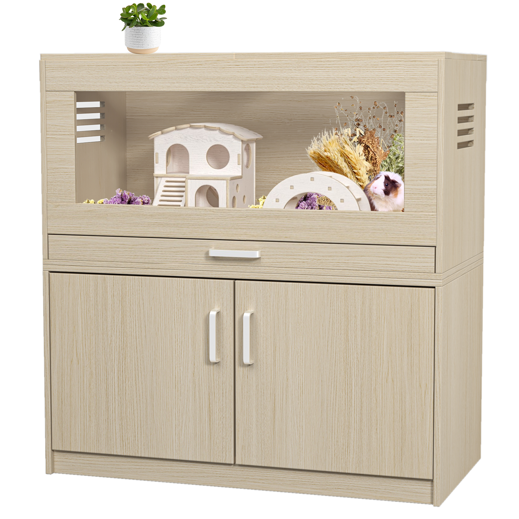 View of Wood Hamster Cage Cages with Independent Storage Cabinet