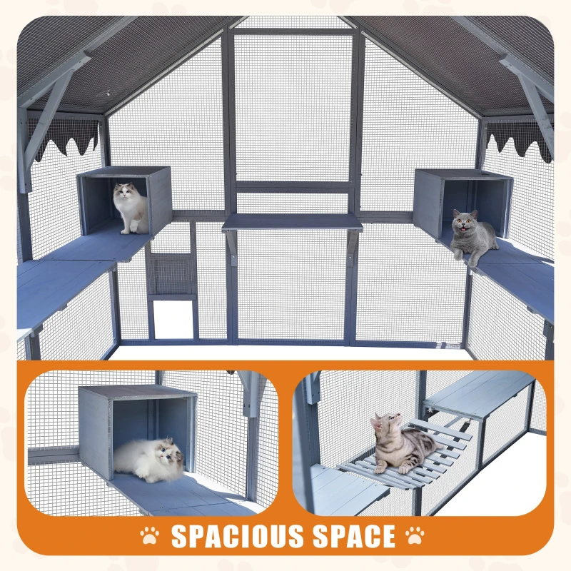Outdoor Cat House with Platforms,Upgrade Waterproof Cover-grey