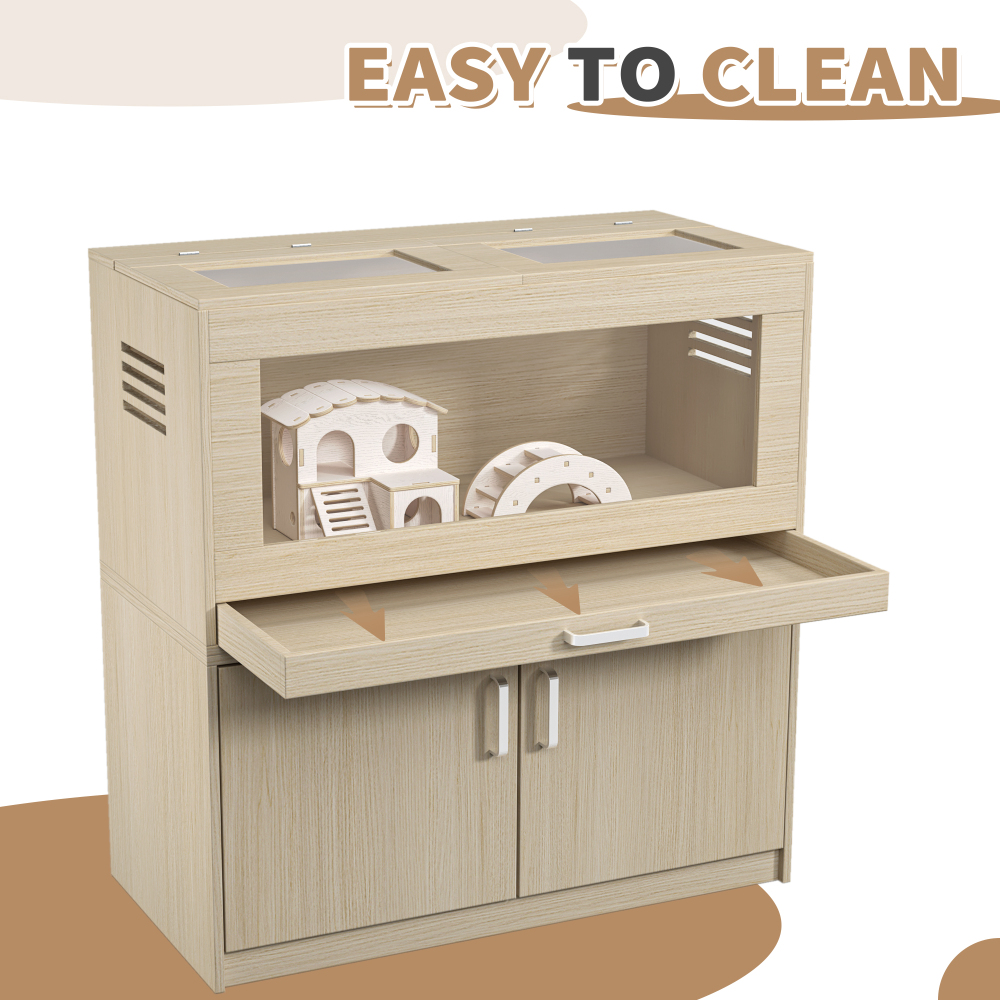 Wood Hamster Cage Cages with Independent Storage Cabinet