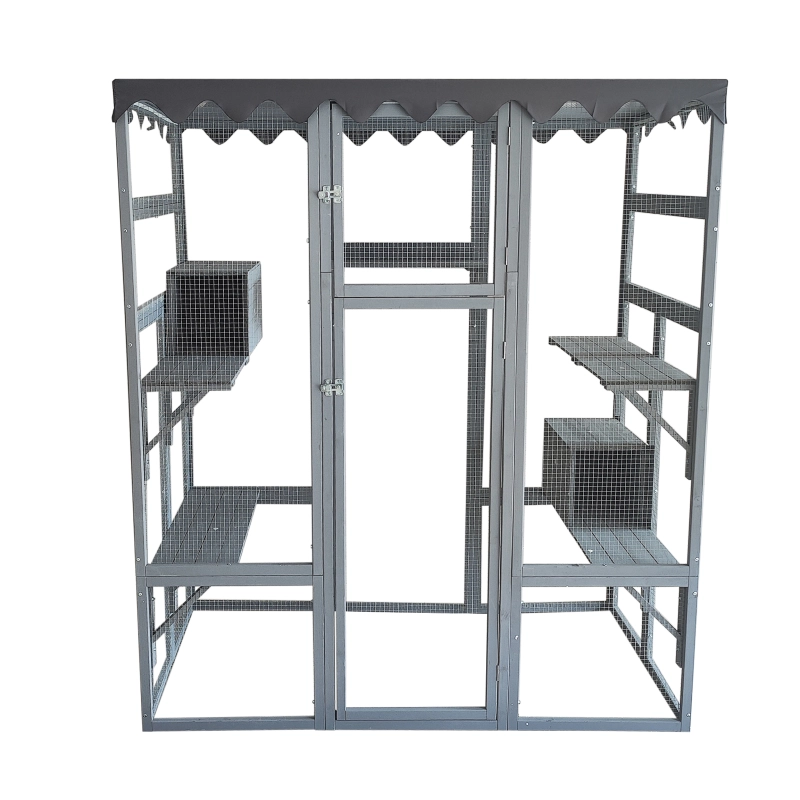 Wood Outdoor Cat House with Large Spacious Interior, 6 High Ledges, Weather Protection Asphalt Roof