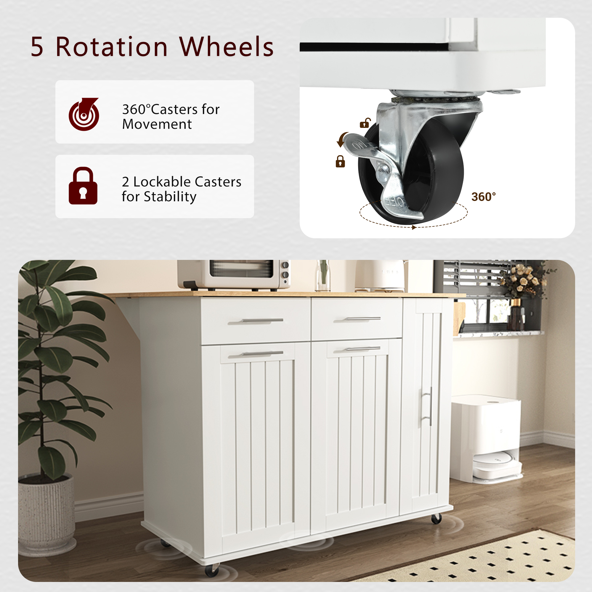 K&K Kitchen Island with Drop Leaf