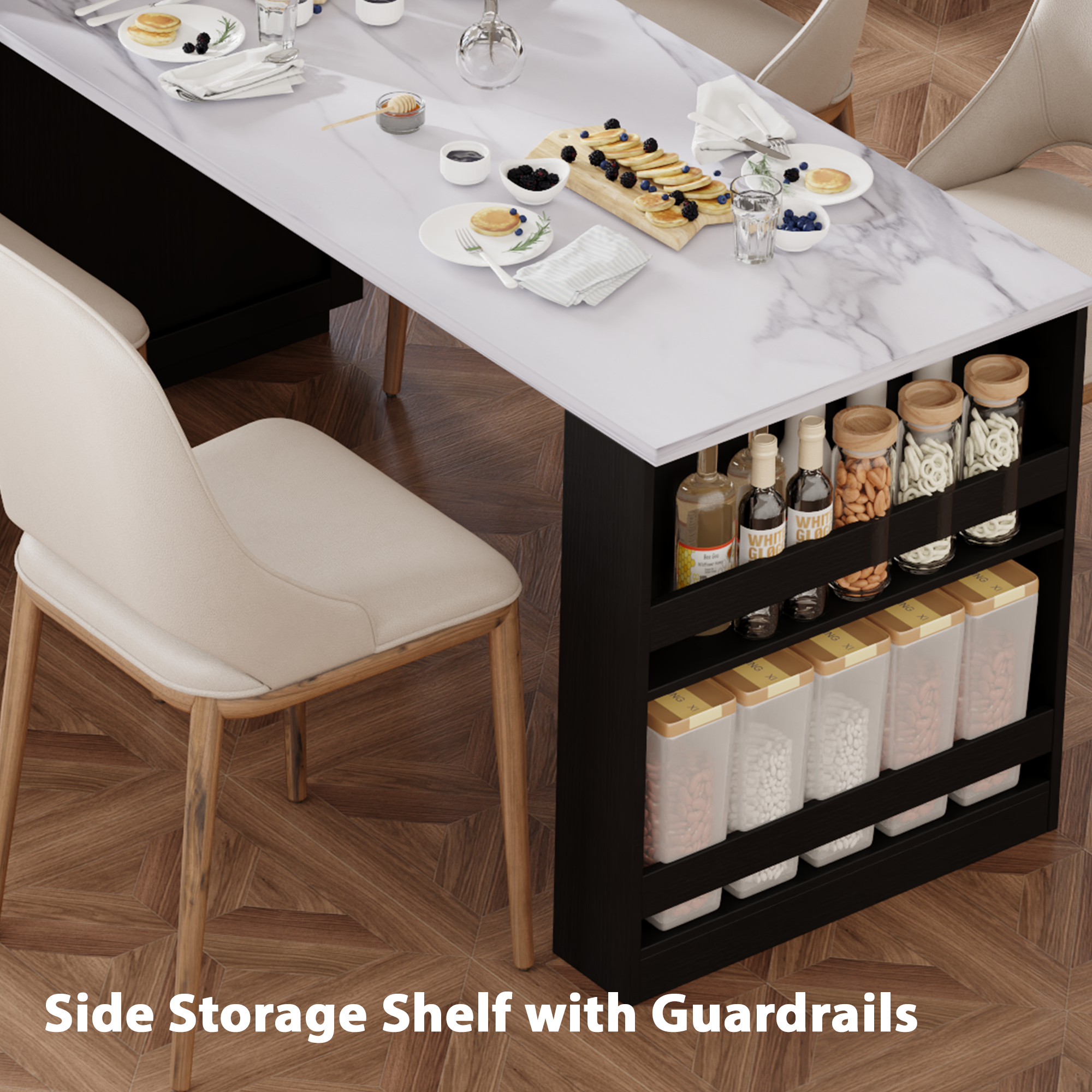 K&K 82.7 inch Kitchen Island with Extendable Dining Table Black