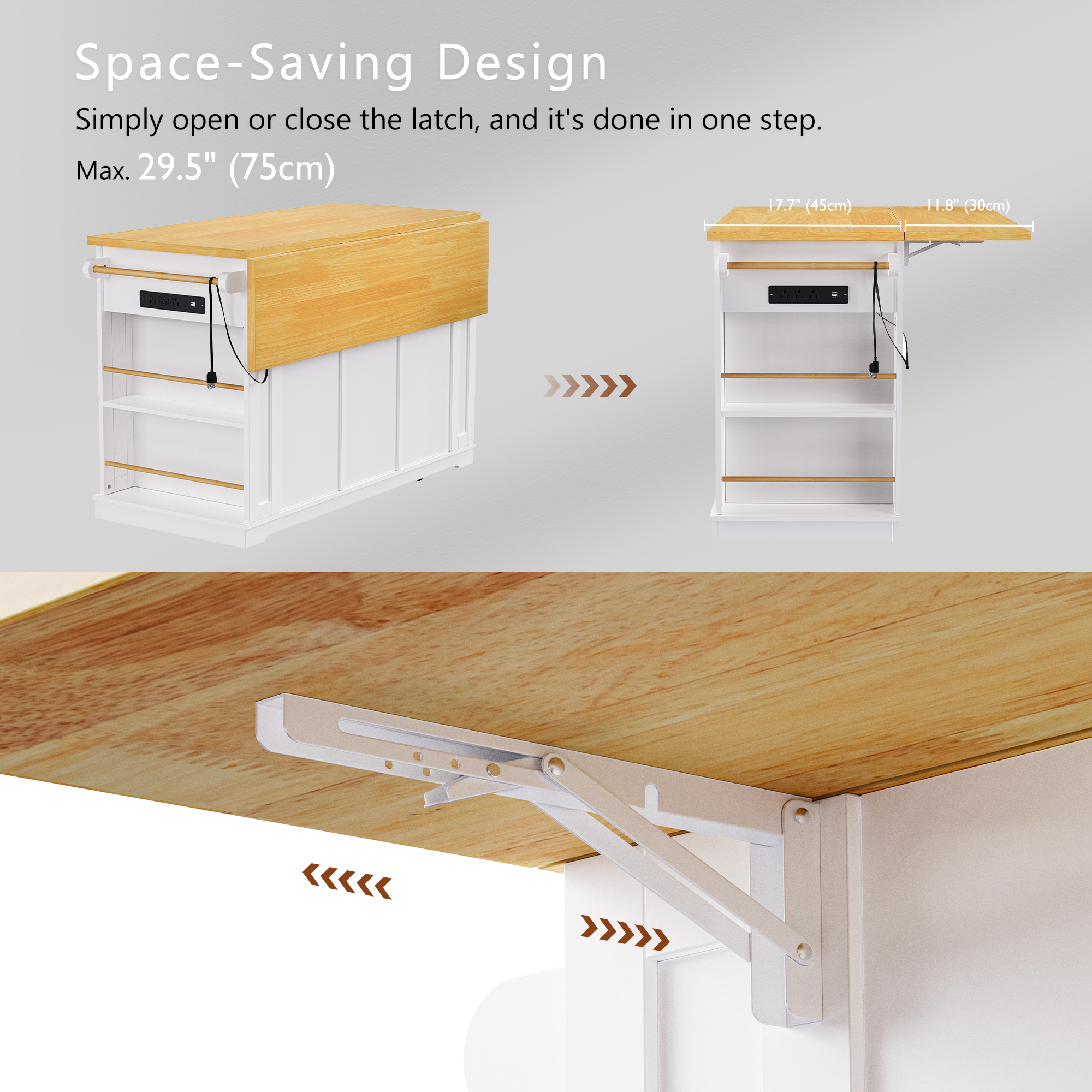 K&K 53inch Large Kitchen Island with Drop Leaf
