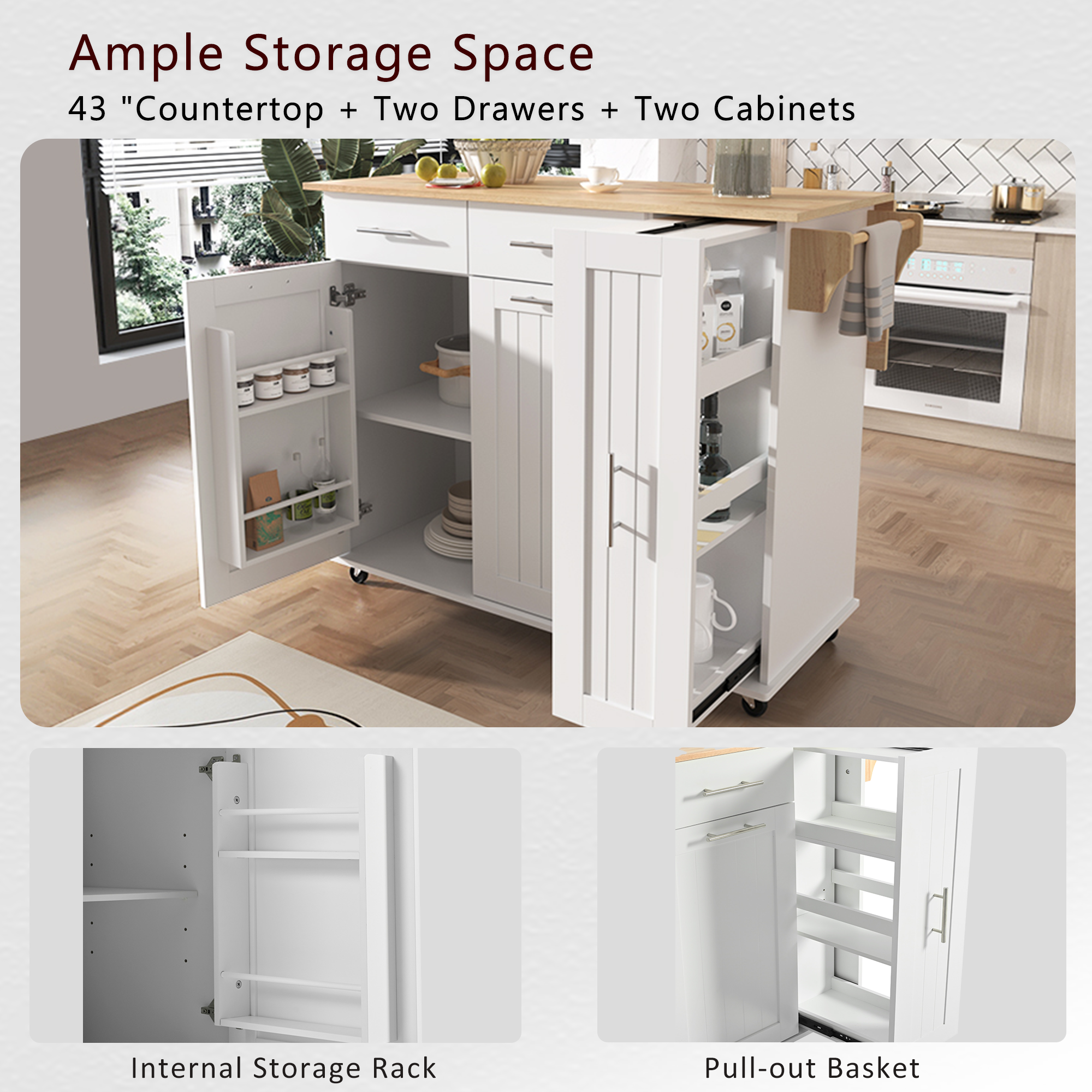 K&K Kitchen Island with Drop Leaf