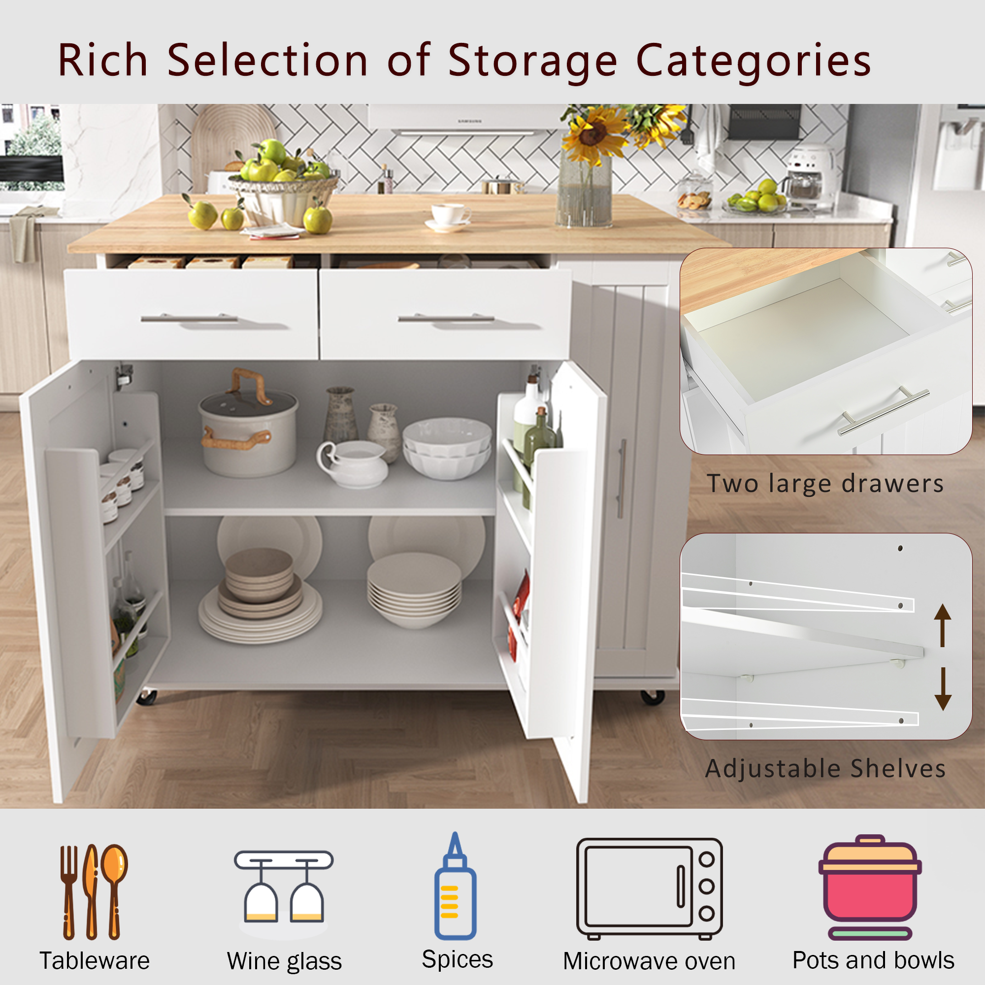 K&K Kitchen Island with Drop Leaf
