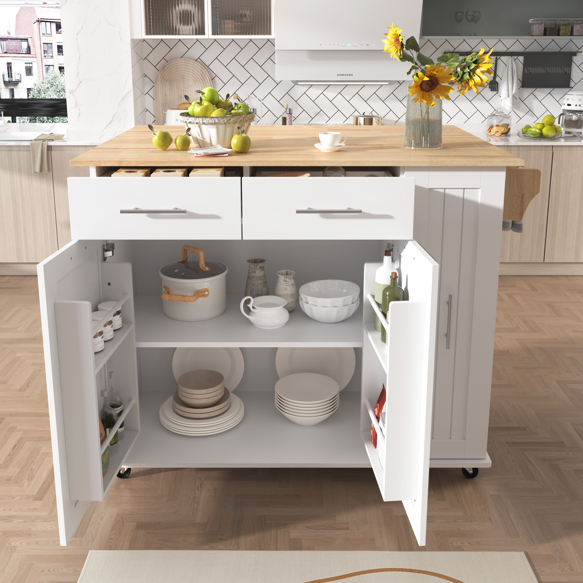 K&K Kitchen Island with Drop Leaf