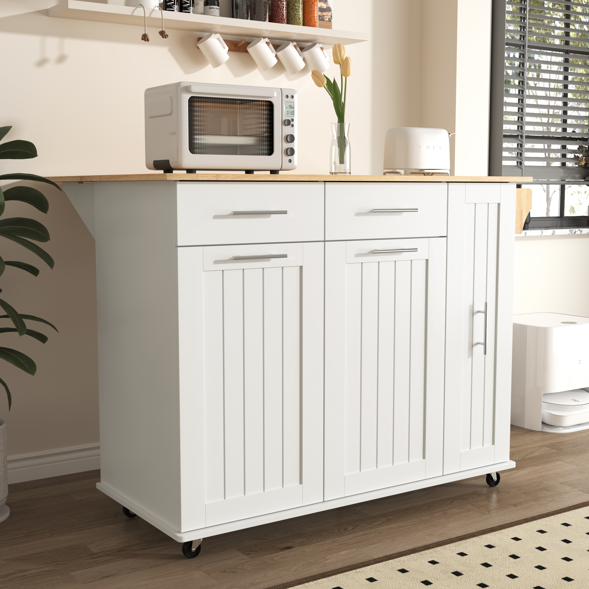 K&K Kitchen Island with Drop Leaf