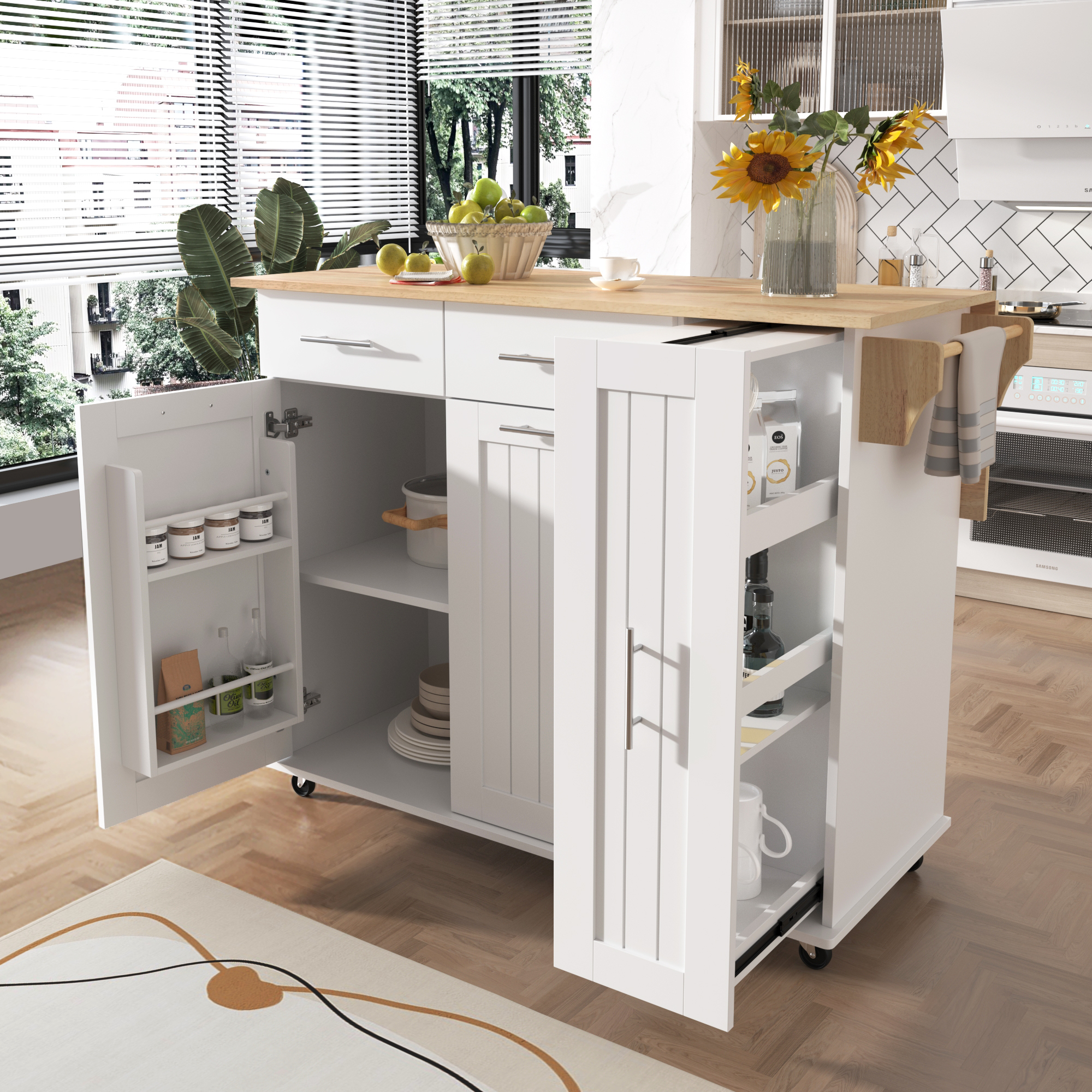K&K Kitchen Island with Drop Leaf