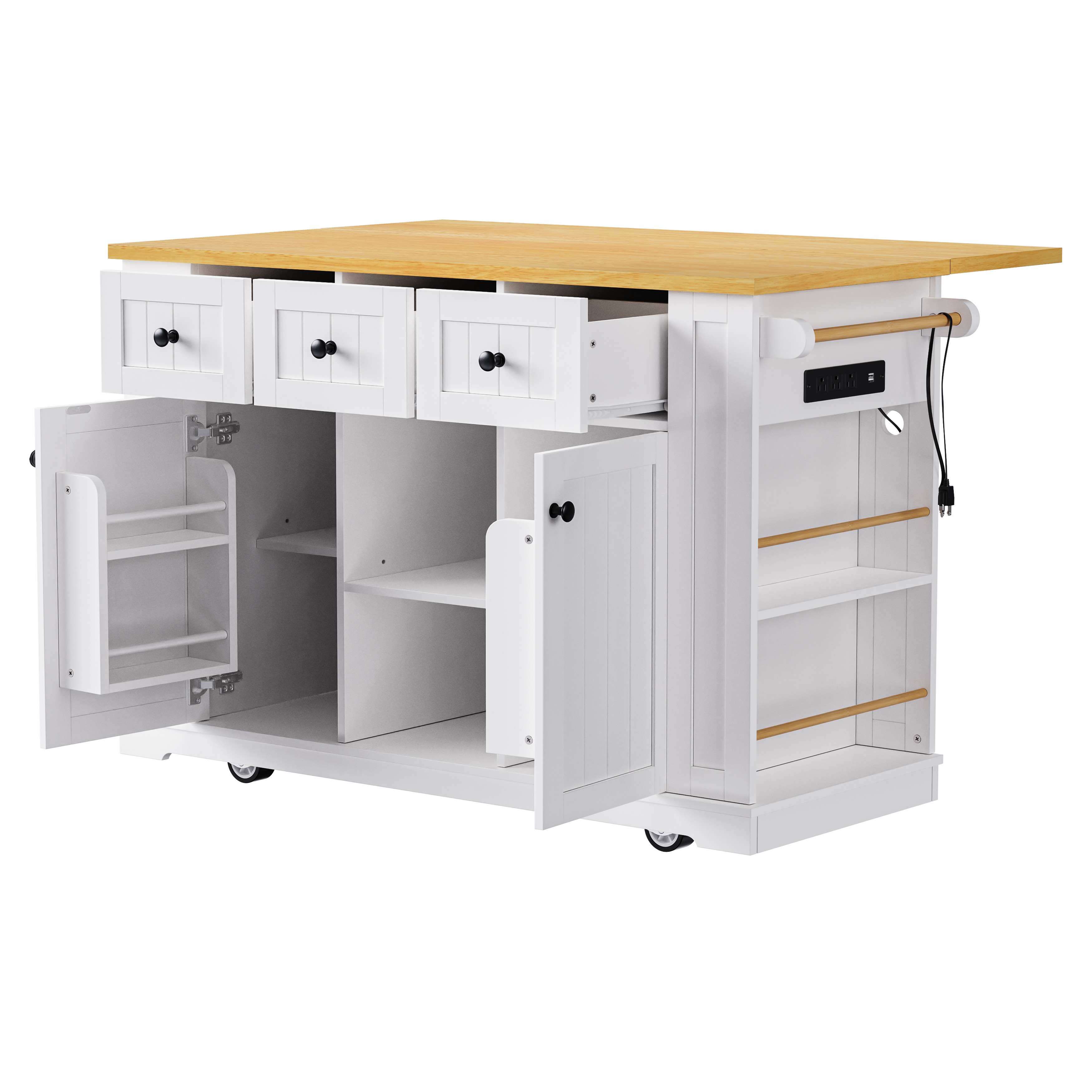 K&K 53inch Large Kitchen Island with Drop Leaf