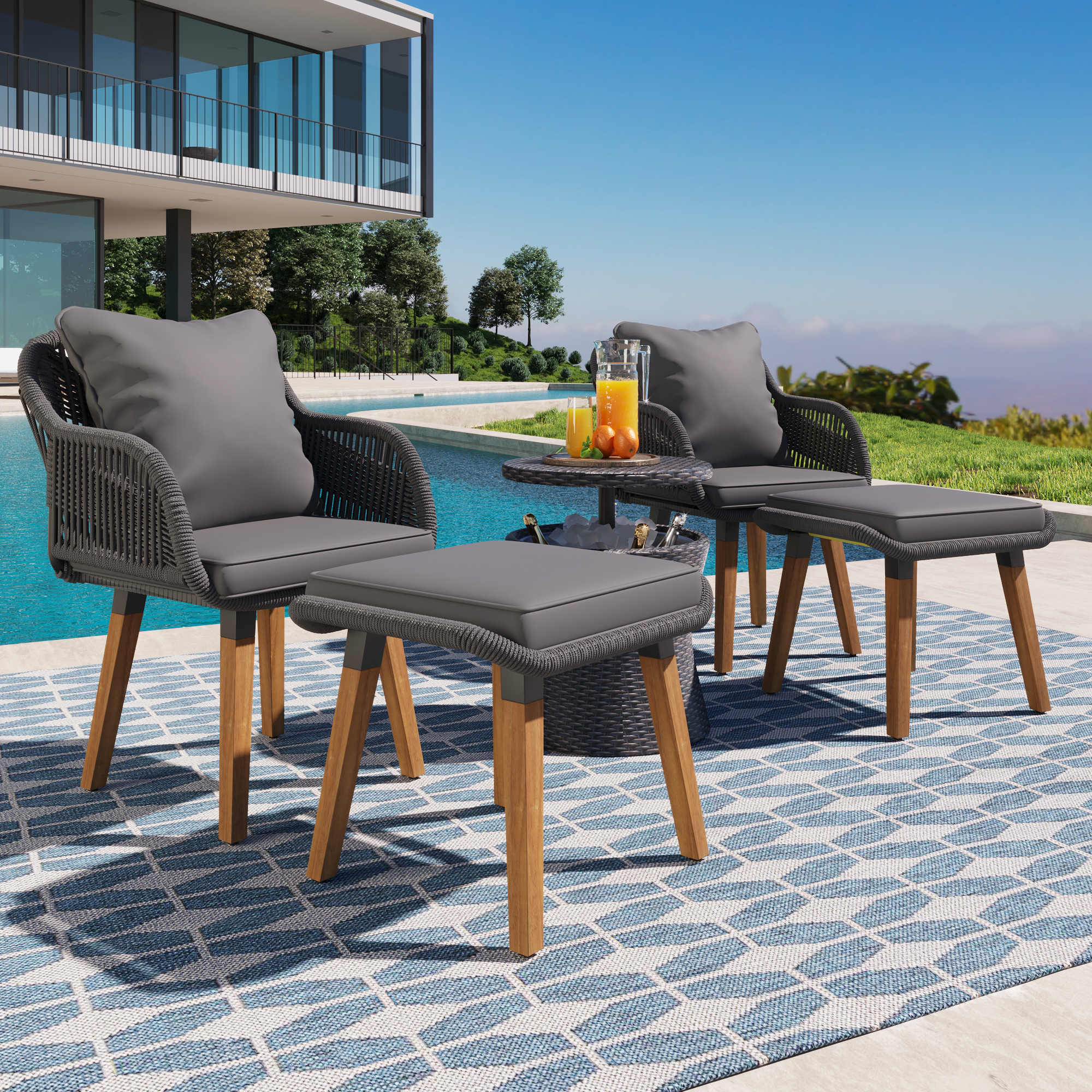K&K 5 Pieces Patio Furniture Chair Sets Black&Beige