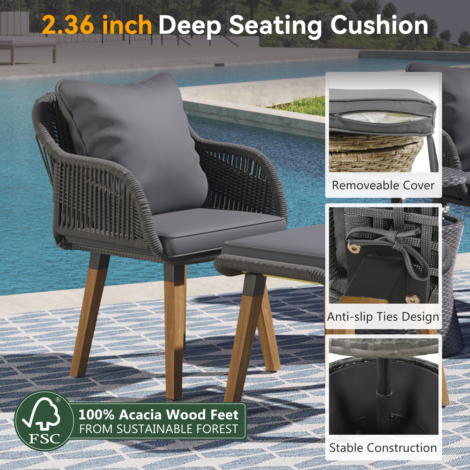 K&K 5 Pieces Patio Furniture Chair Sets Black&Beige