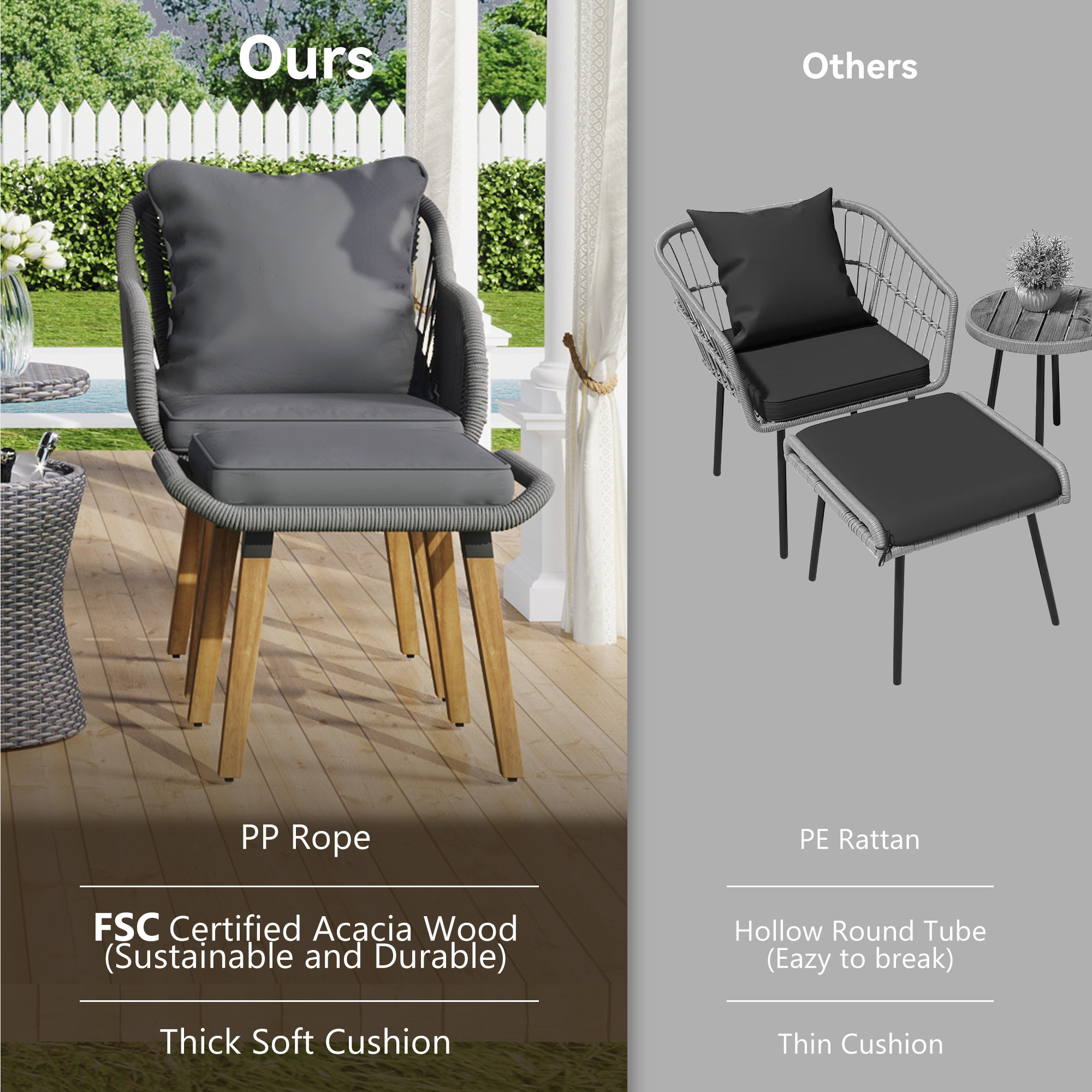 K&K 5 Pieces Patio Furniture Chair Sets Black&Beige