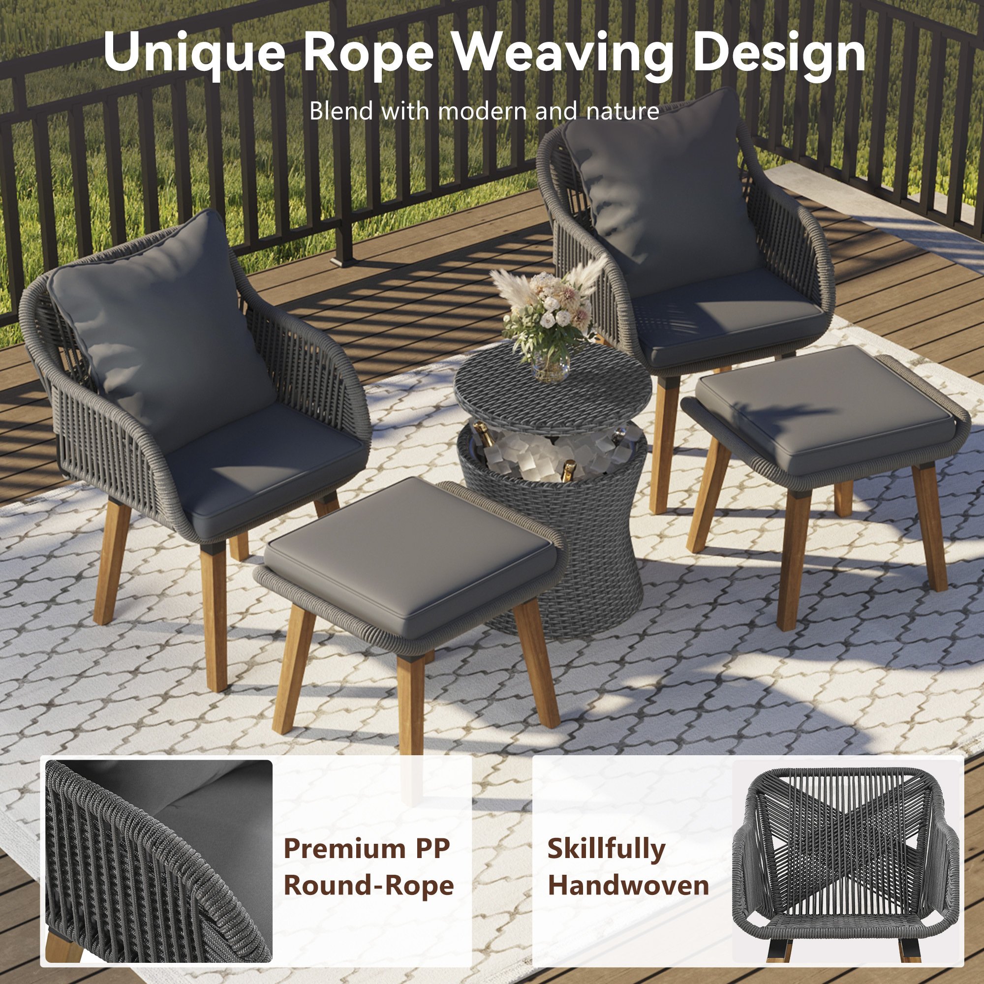 K&K 5 Pieces Patio Furniture Chair Sets Black&Beige