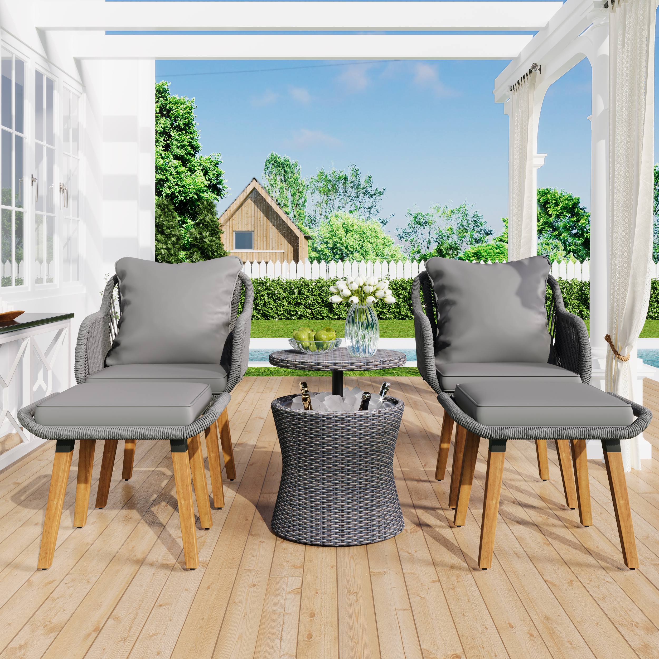 K&K 5 Pieces Patio Furniture Chair Sets Black&Beige