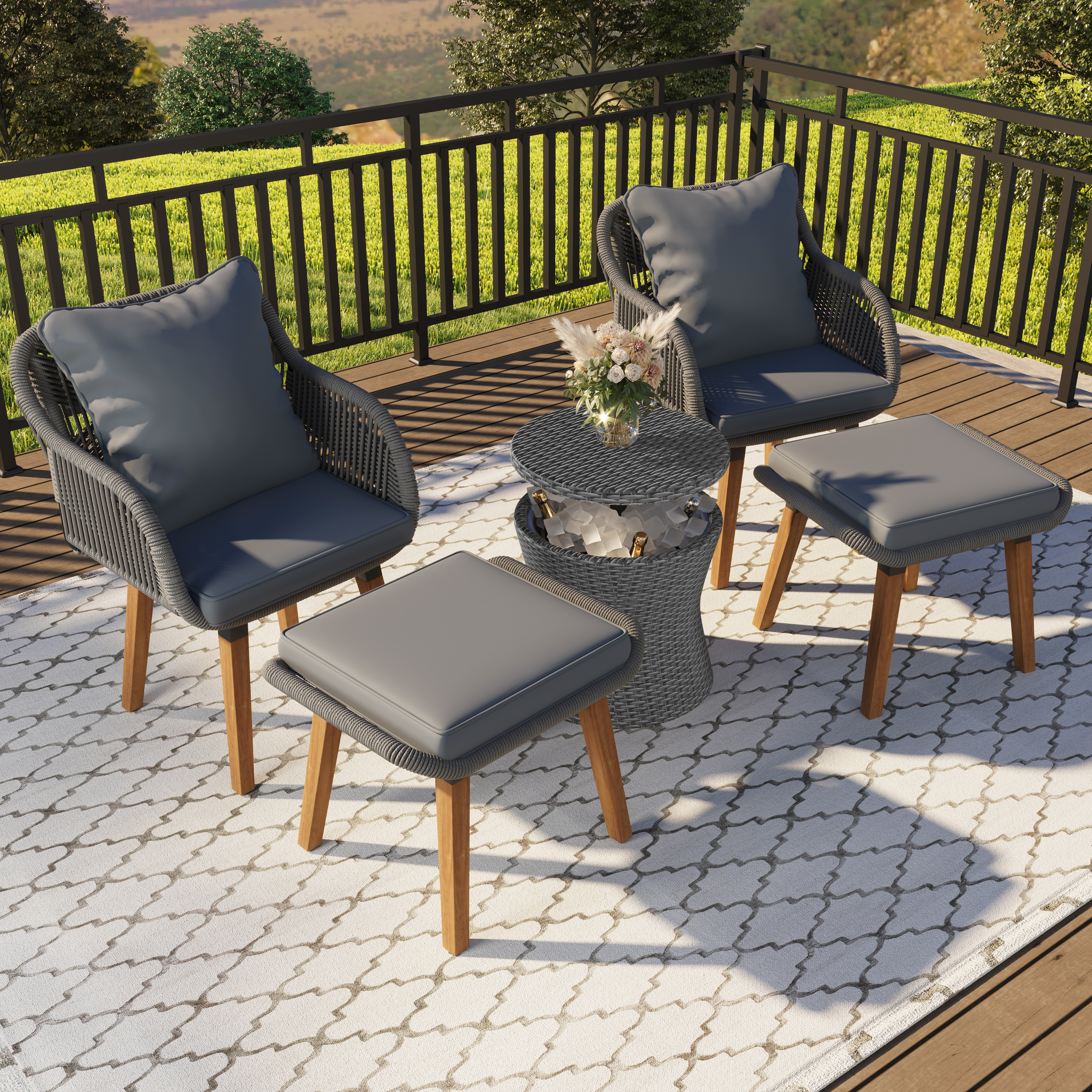 K&K 5 Pieces Patio Furniture Chair Sets Black&Beige