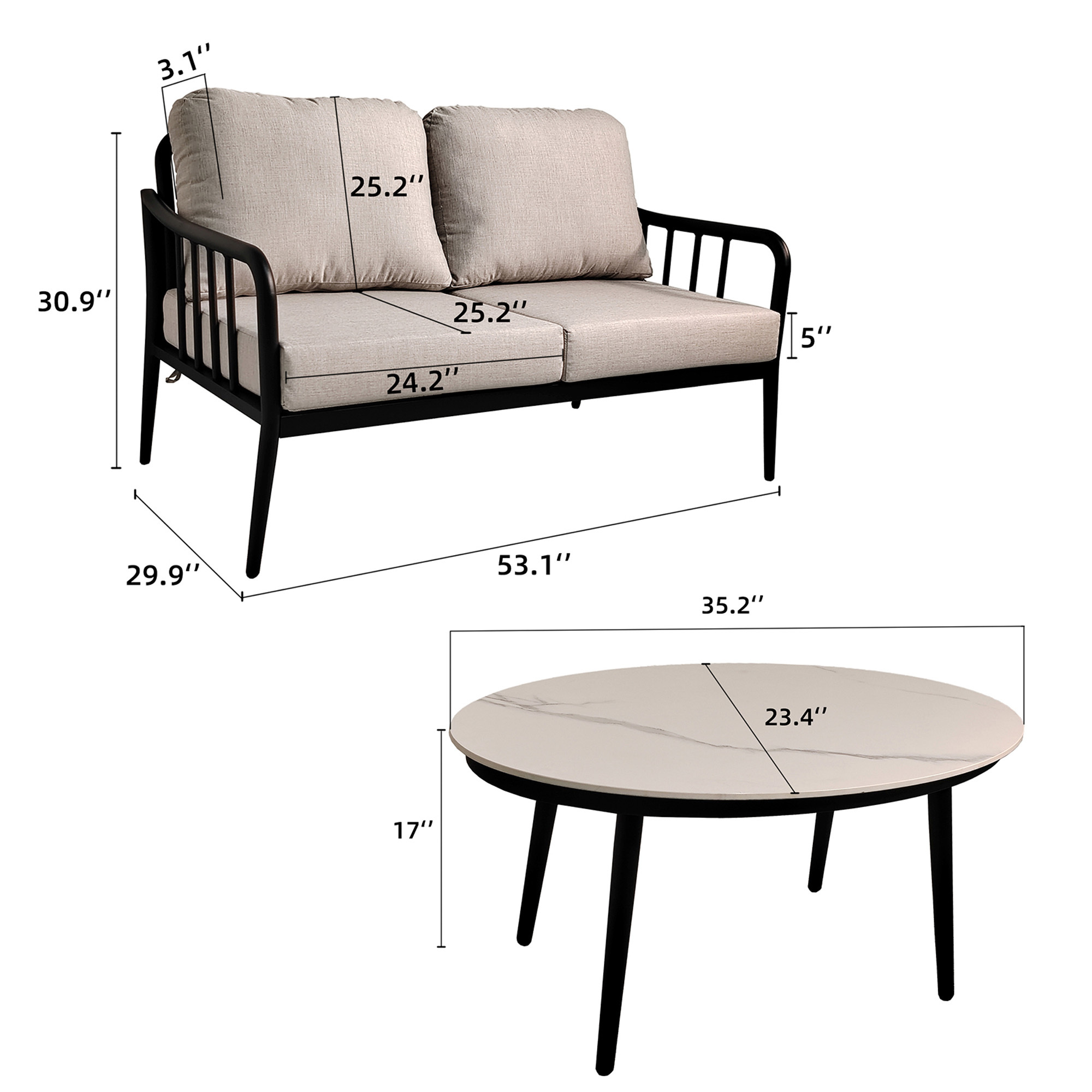 2PC Modern Loveseat Sofa Conversation/Chat Set