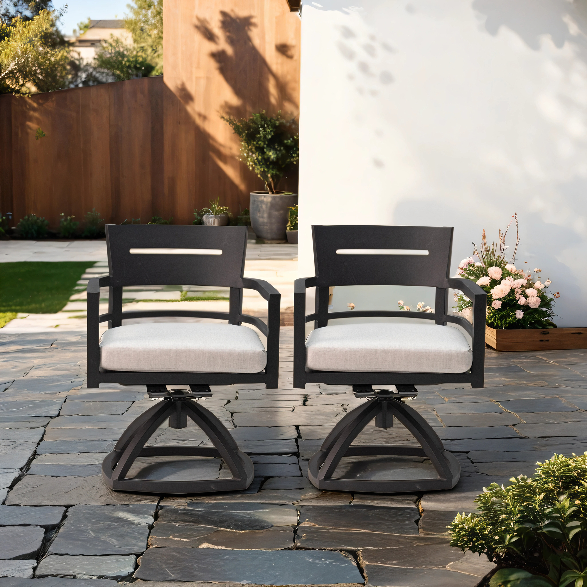2PCS Aluminum Stationary Dining Chairs