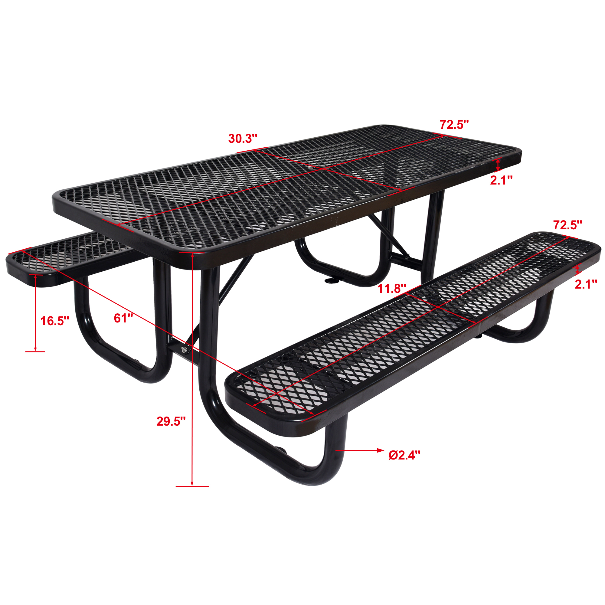 6 ft. Rectangular Outdoor Steel Picnic Table Black