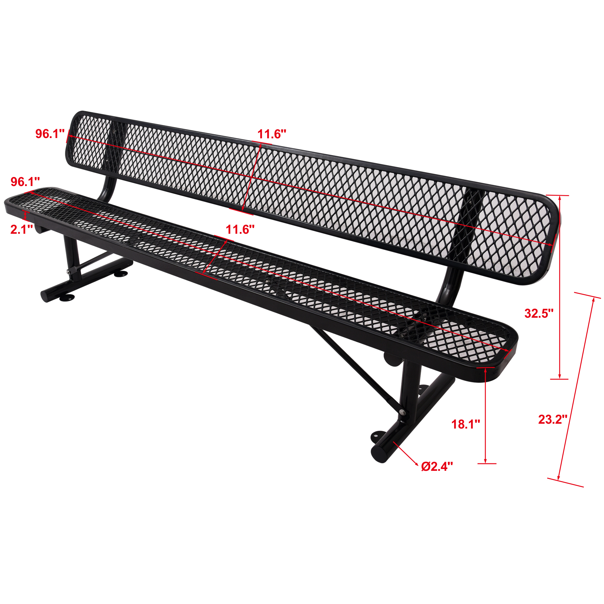8 ft. Outdoor Steel Bench Black