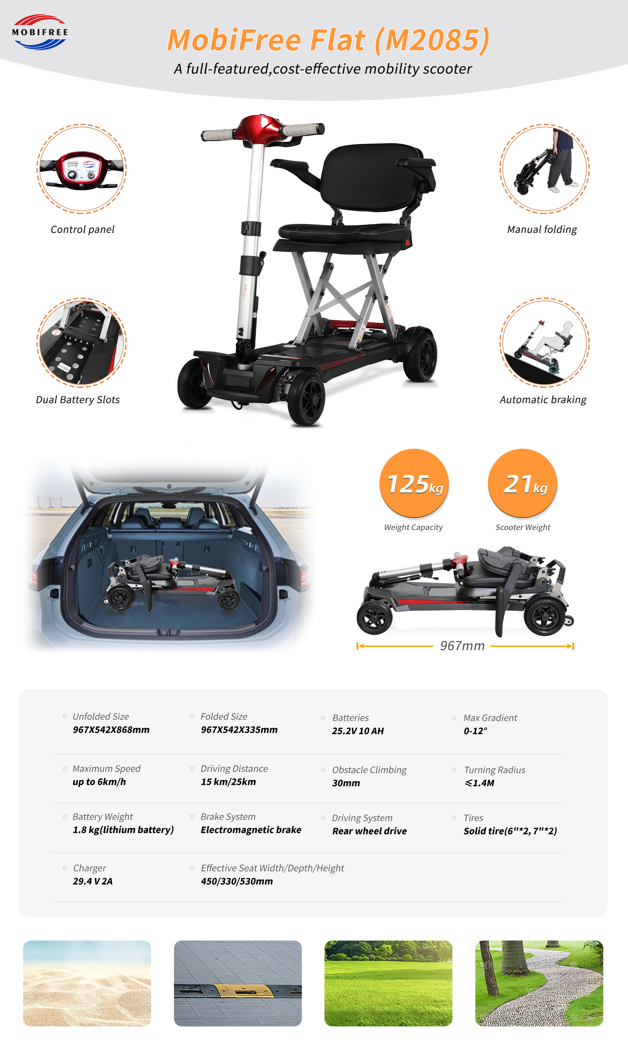 Foldable Travel Mobility Scooter Red